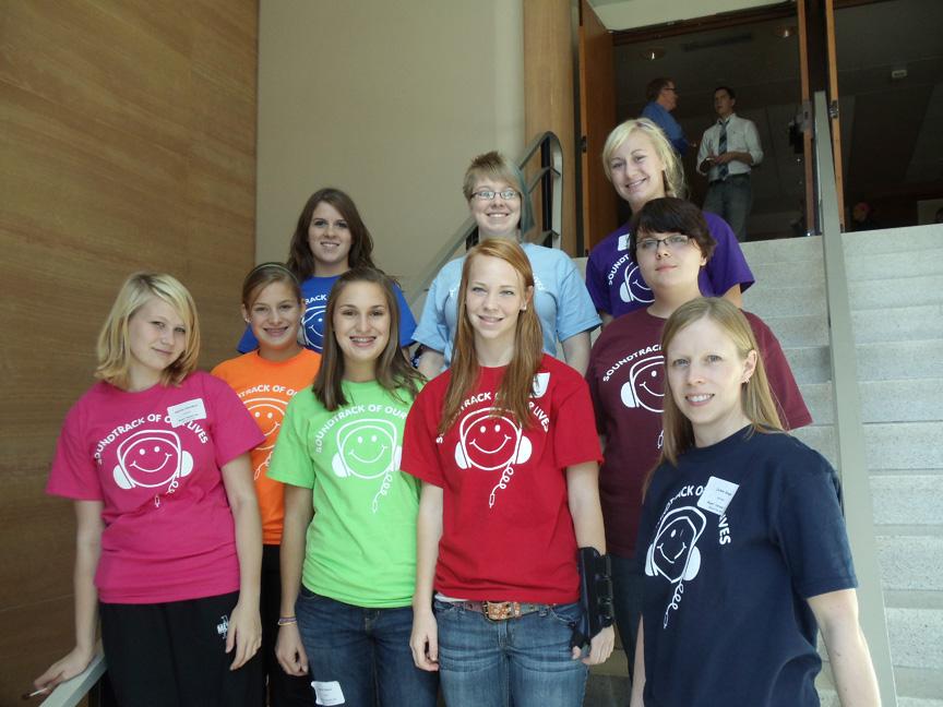 The 2011 yearbook staff attends last years IHSPA Fall Conference. Front Row: Rina Amundson, Taylor Hauser, Sarah Zinkula, Macy Rice, Sam Strogoff, and Mrs. Gage.  Back Row: Ashley Ruden, Kyla Rand, and Paulie Massey.  Absent from photo:  Alex Doser and Ashely Neal.