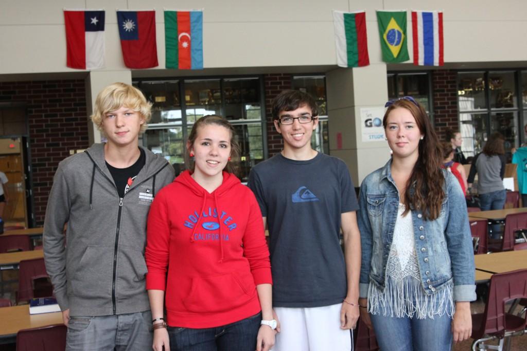 Tim Schwarzwald, Nathalie Blasin, Guillermo Vega, and Madelen Kittelsen are exchange students at Mount Vernon High School this year.