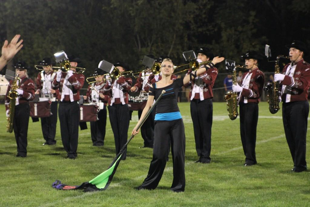 The MVHS Marching Band performs at the first home game Aug. 31.  The band is directed by Bernie Moore. Photo by Gretchen Oelrich.