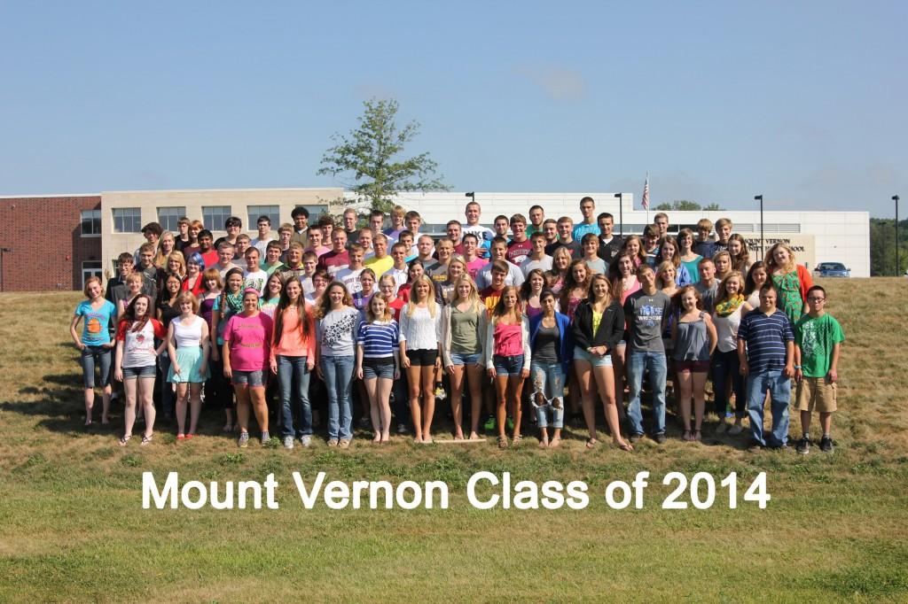 Mount Vernon High School seniors pose in front of the school on August 23.