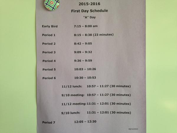 First Day Schedule Aug. 24, 2015