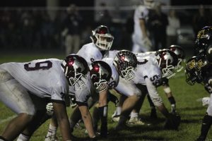 The Mount Vernon offensive line awaits the snap of the ball.