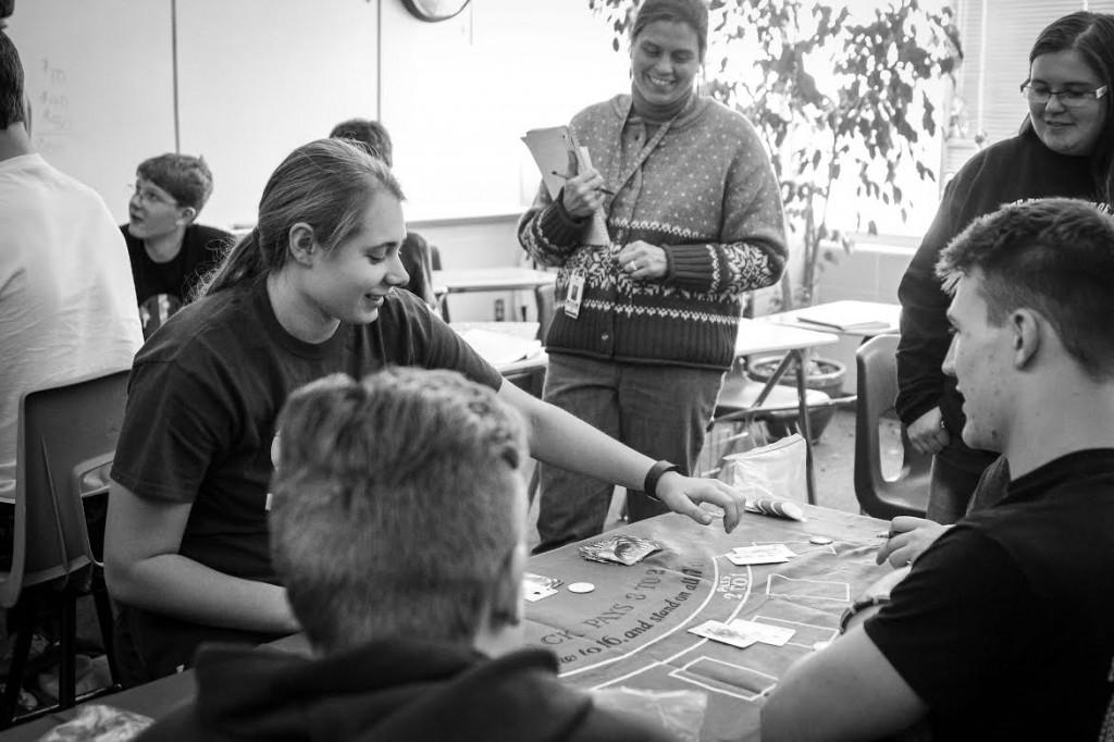 The "Are You Game?" class play's blackjack to learn about probability Jan. 5.  The class is taught by Mary Young and Beth McCollum. Photo/Colin Cross