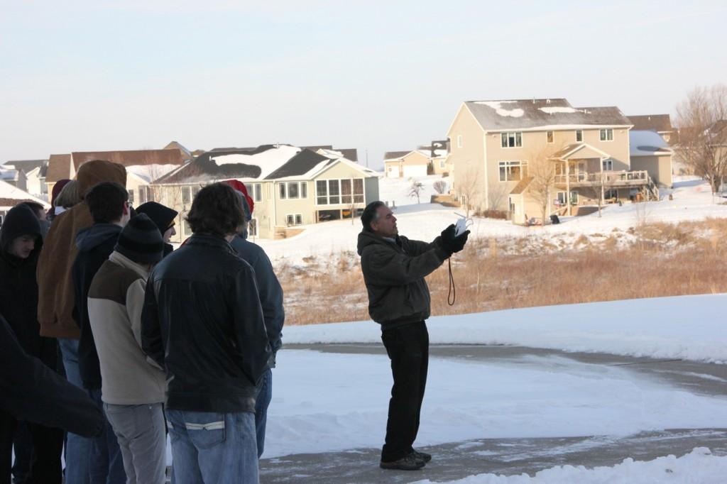 Science teacher Richard Scearce demonstrates the use of the drone on the second day of J-term, Jan. 5. Photo/Ian Reid.