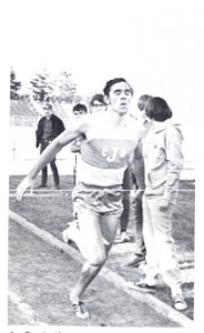 Dennis Roloff crosses the finish line in the 440 yard dash. Photo scanned from his 1971 Jefferson High School yearbook.