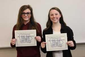 Abby Davidson and Sam White Placed 2nd in IHSPA Multimedia News Story. Davidson also placed 3rd News Photo for the featured image with the story. See both here: https://themustangmoon.com/?p=5120 