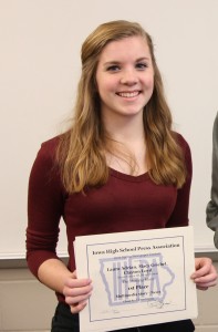 Macy Griebel won an individual awards of 3rd Place fo her Personality Profile "Heart of Metal." Read it here: https://themustangmoon.com/?p=4808. She also won an honorable mention for her video story "Are You Game."