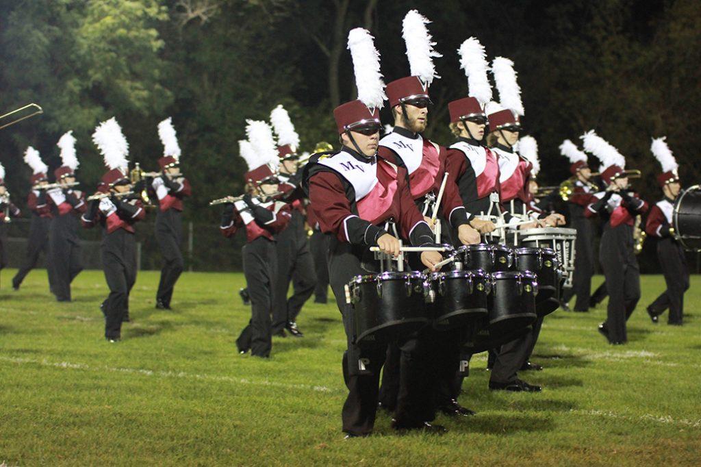 The drumline performs at halftime. Photo by Emma Klinkhammer.
