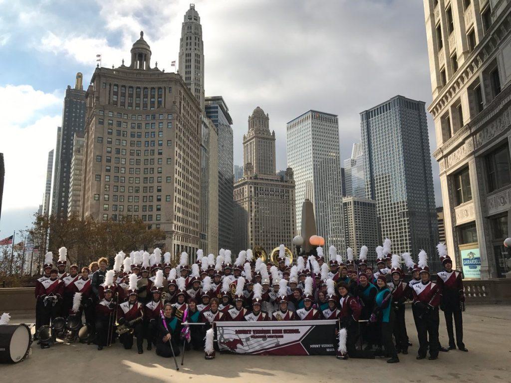 The band gathers for a photo in the city. Photo taken by band director Scott Weber. 