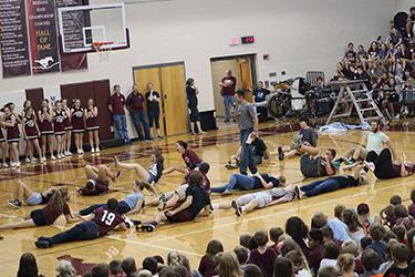 Students play a passing game at the pep assembly Sept. 22.