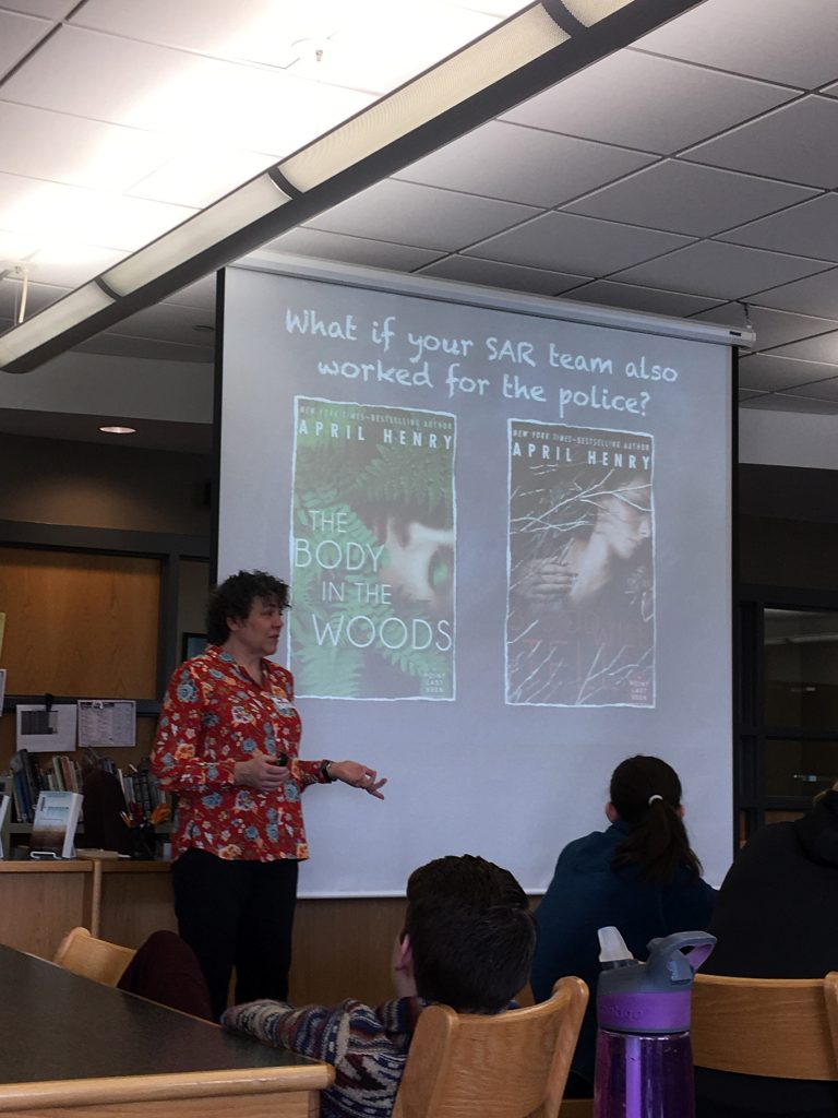 Author April Henry speaks to 2nd Hour Mystery Stories class