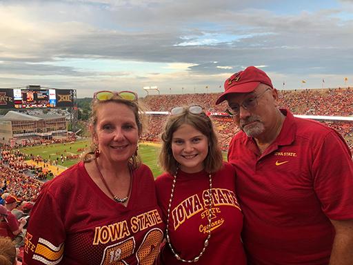 Senior Pauline Leblanc poses with her family at the Iowa State football game against South Dakota State before the game was inevitably cancelled due to lightning on September 1. 