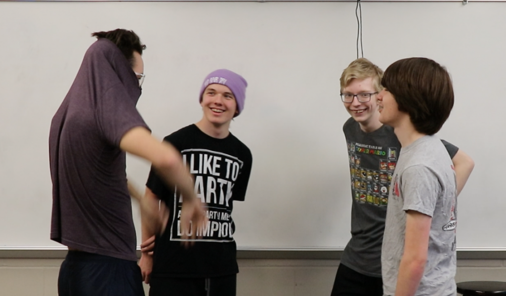 Eli Webster, Jasper Rood, Lance Ericson, Kai Yamanishi rehearse imrov after school in December.