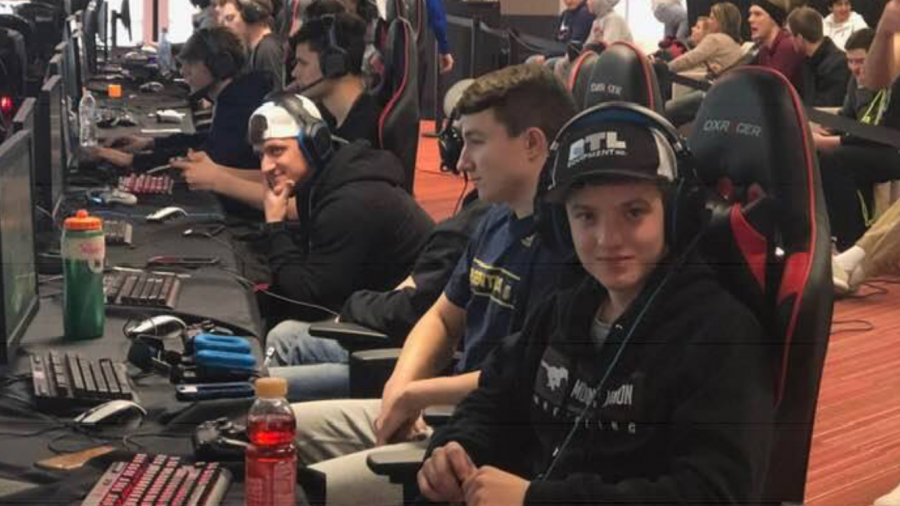Cael Crawford (front) is ready to compete with his teammate Jalen McNeal at the Iowa Chill Fortnite Tournament finals held at Grand View University Feb. 9. The team placed 10th in the tournament out of 128 teams.