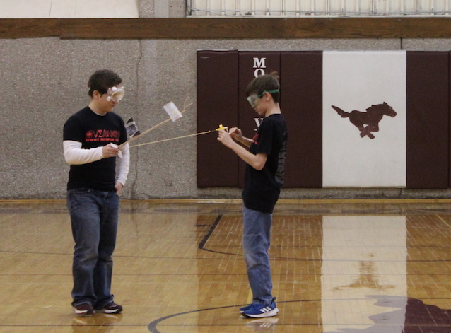 Freshmen Mark Liberko and Ben Johnson compete in the Science Olympiad Competition in the Middle School on Saturday Feb. 24
