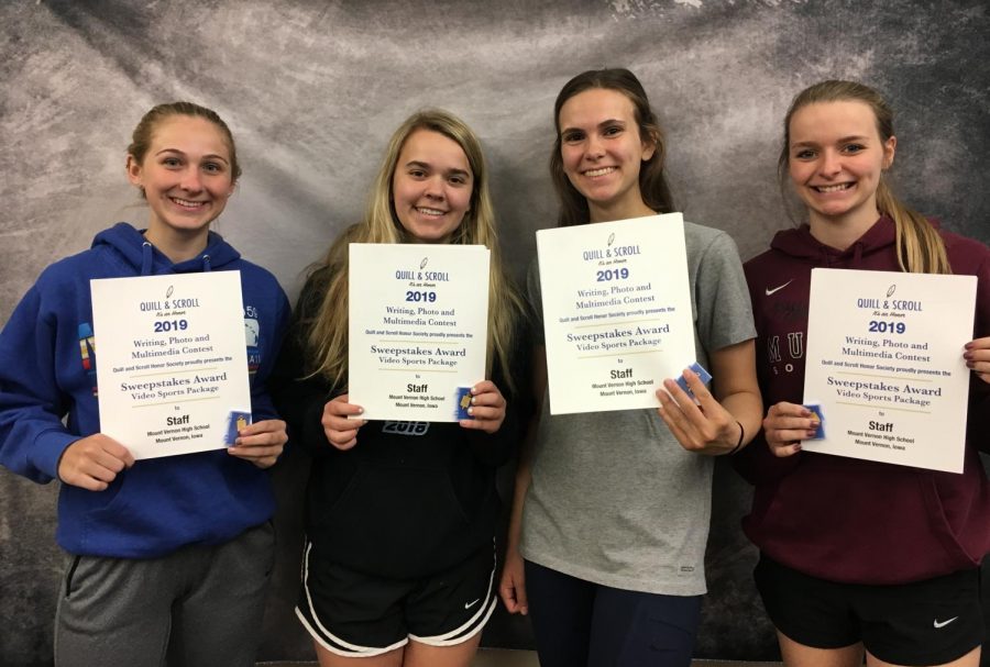 Taking first place in the Video Sports Package were (from left) Kendra Streicher, Reagan Light, Caroline Voss, and Caitlin Babcock. Not pictured: Mattie Hansen, Lauren Hauser, and Catherine Yeoman.