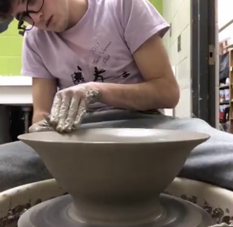 Myers working hard in the ceramics room