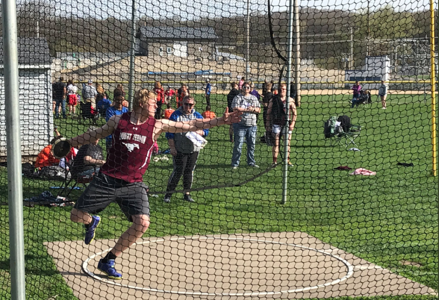 Senior discus Thrower Matt Vislisel prepares to throw the discus at a track meet in Anamosa. 