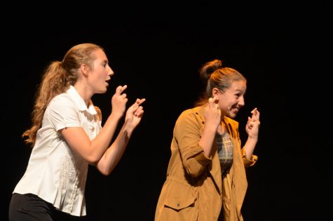 Juniors Sophia Andrews and Ashlyn Steen begging for good news in [Title Of Show].