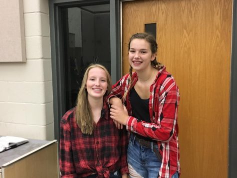 Smiling Wide! Freshmen Lucy Maddock and Kaleigh Jordan dress out for Country vs Country Club day on Sept 24. Photo by Henry Maddock