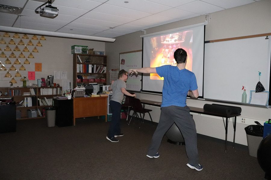 Students in Life skills and Iowa Culture dance to an 80s dance video Jan.16.