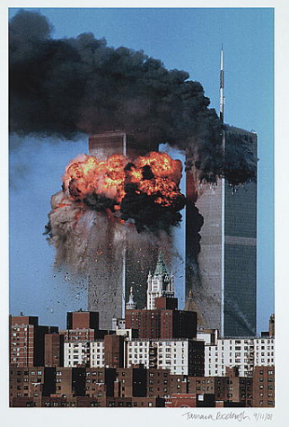 Tamara Beckwith, [View of World Trade Center towers, New York, New York, with tower #2 exploding in a ball of fire after the September 11th terrorist attack], September 11, 2001. Inkjet print Gift of Thomas B. and Katherine B. Martin. Prints and Photographs Division (157)
//www.loc.gov/pictures/item/2002716959/