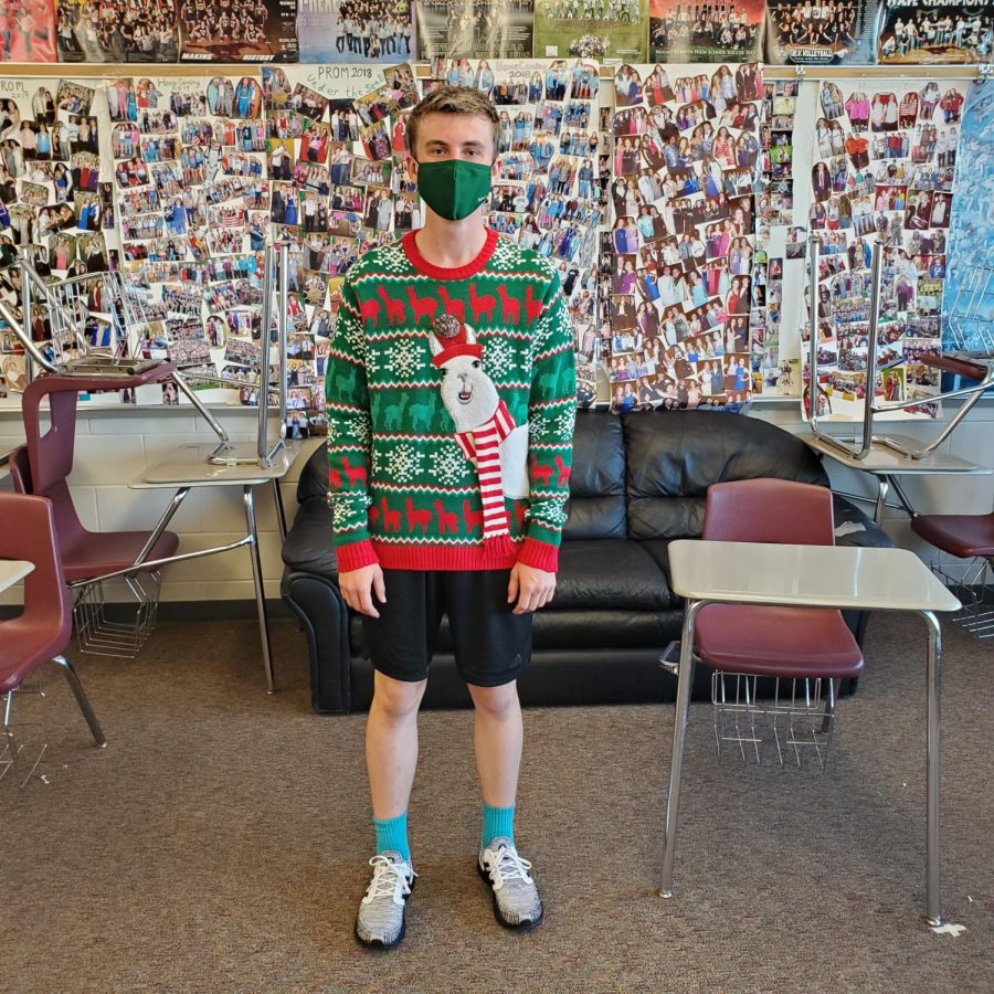 Aden Grudzinski wears a comfortable looking sweater for favorite holiday day.