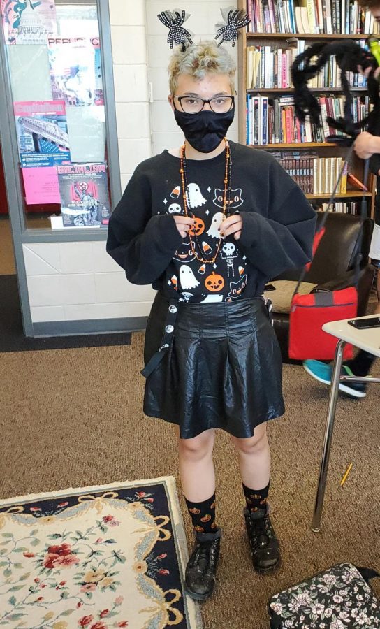 Contest winner Emerson Kaufman wears a halloween costume for favorite holiday day.