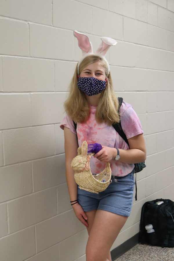 Senior Megan Baumler dresses as the Easter Bunny for favorite holiday day.