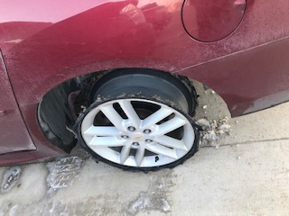 The remnants of Ashlyn Steens car tire. 