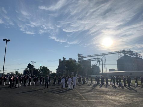 The band preparing for their performance at Kingston Stadium