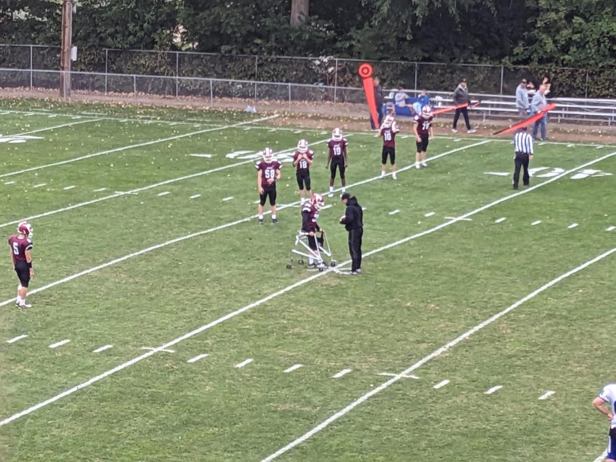 Sophomore Gunnar Fishler gets ready to kickoff. Sept. 23.