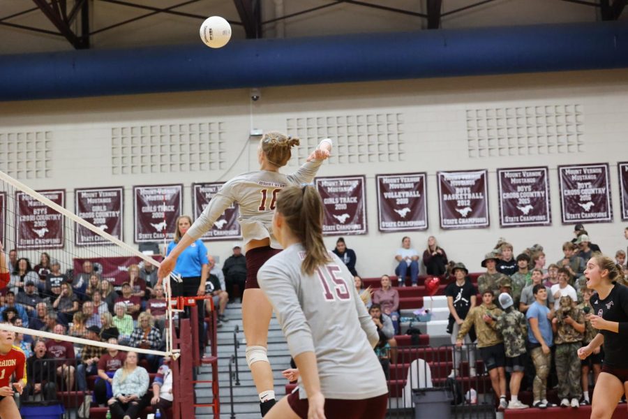 Sophomore Chloe Meester about to spike anotha one.
