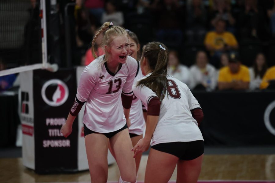 Senior Parker Whitham and Junior Brooke Ellyson hype eachother up after a kill.