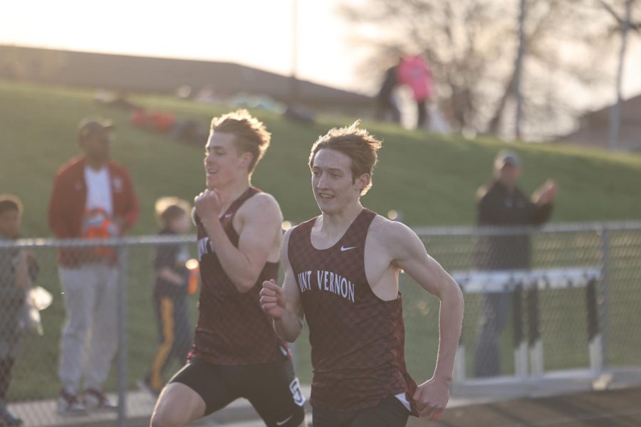 Seniors Jensen Meeker and Zach Fall lead the 400 meter dash, representing Mount Vernon well in the top two places.