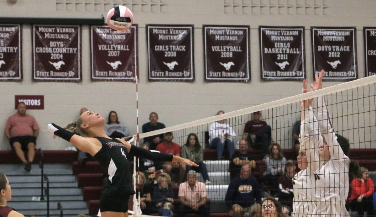 Junior Paige Schurbon spikes ball against Independence on Tuesday.