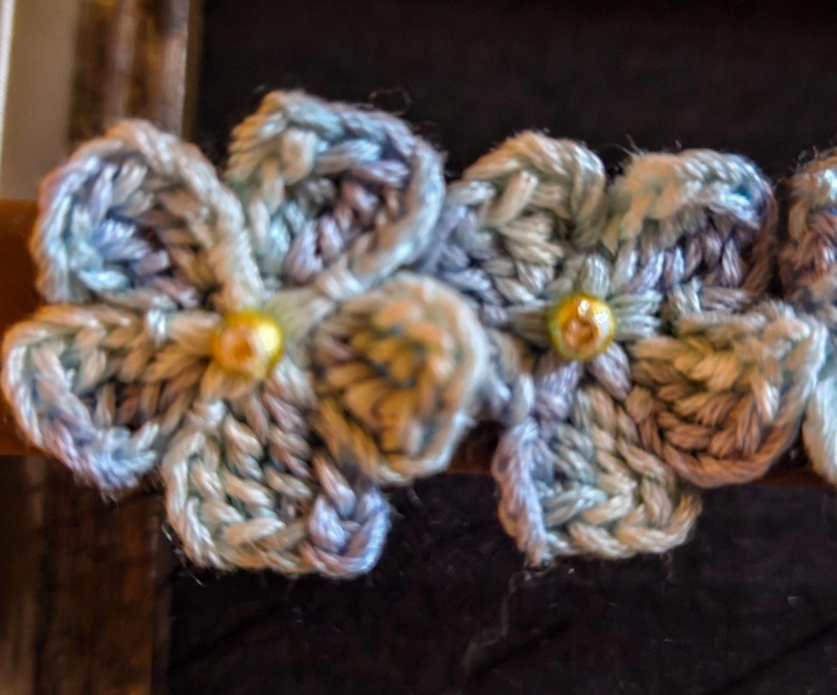 A pair of micro-crocheted flower earrings 