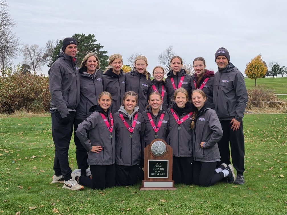 The MV-L Varsity girls pose for a picture with the 2nd place trophy at the state meet in Fort Dodge on Oct. 28. 