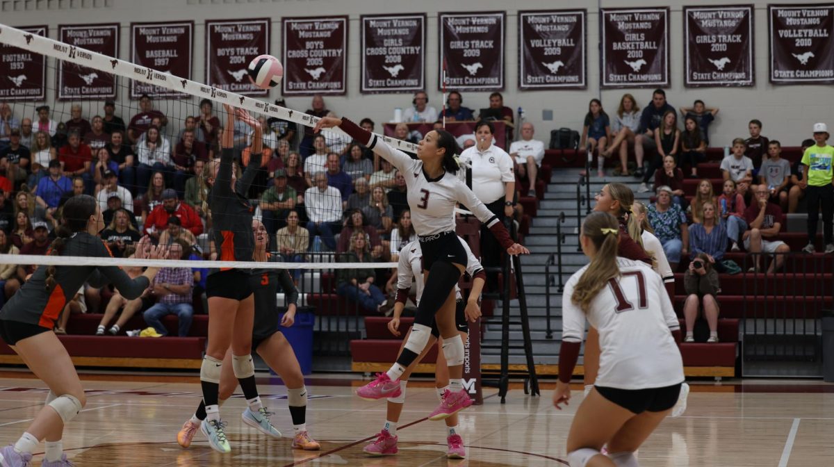 Junior Caliana Whitaker (3) jumps to attack the ball on Sept. 10. 