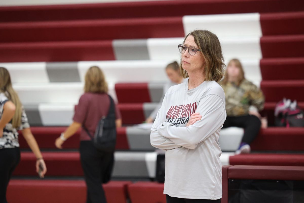 Coach Maggie Willems observes JV volleyball team up against CPU on Sept. 24th.