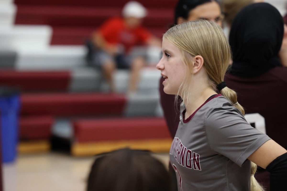 Freshman Jaylee Jaspers chats with her coach on Sept. 24th.