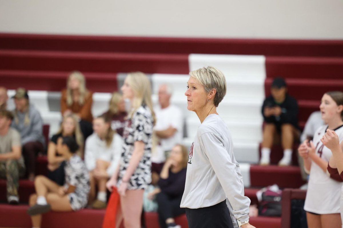 Coach Robin Brand observes her JV volleyball team up against CPU on Sept. 24th.