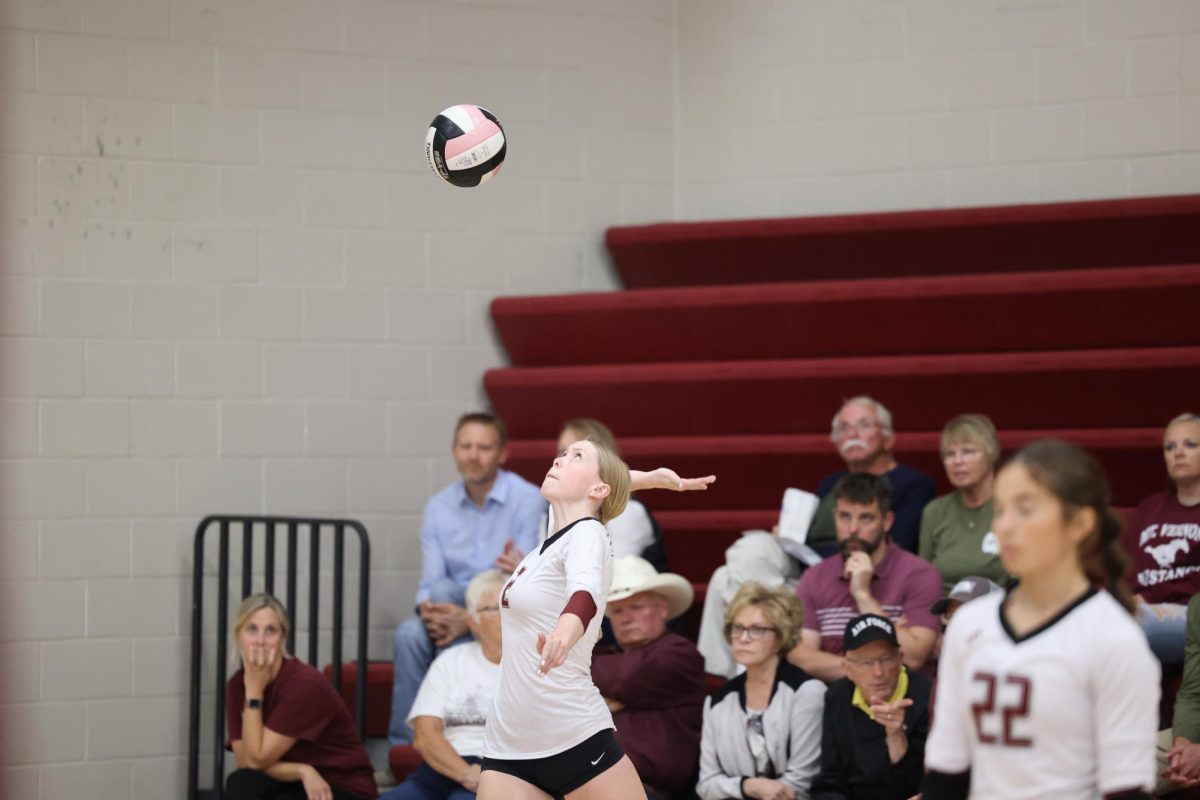 Sophomore Ava Willems Serves ball at game up against CPU. Sept.24th.