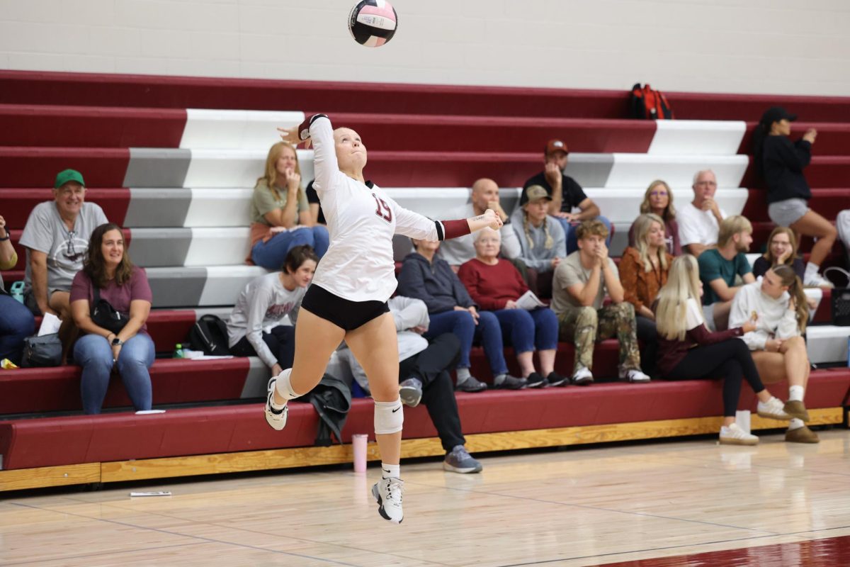 Junior Emma Hoffman serves ball to CPU on Sept. 24th.