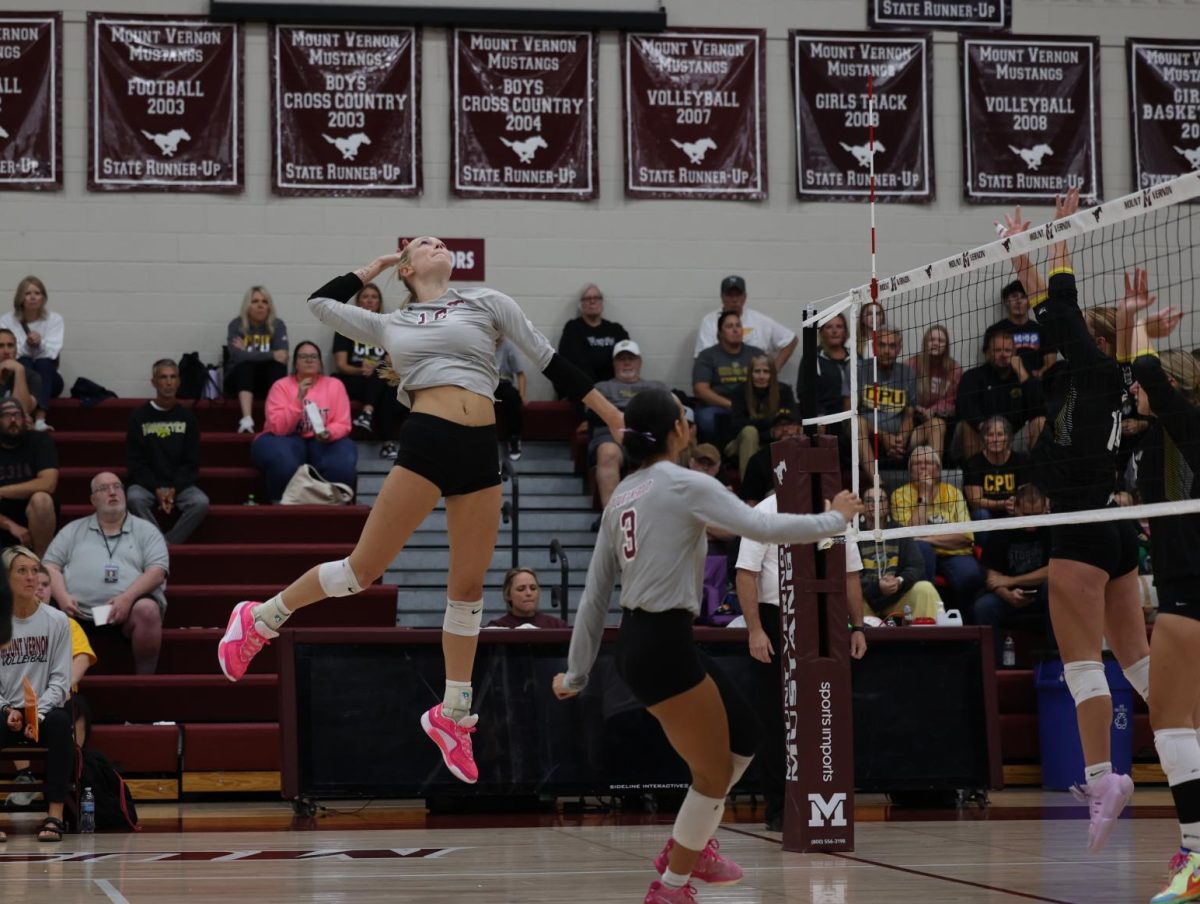 Senior Chloe Meester (16) preps to attack the volleyball on Sept. 24.