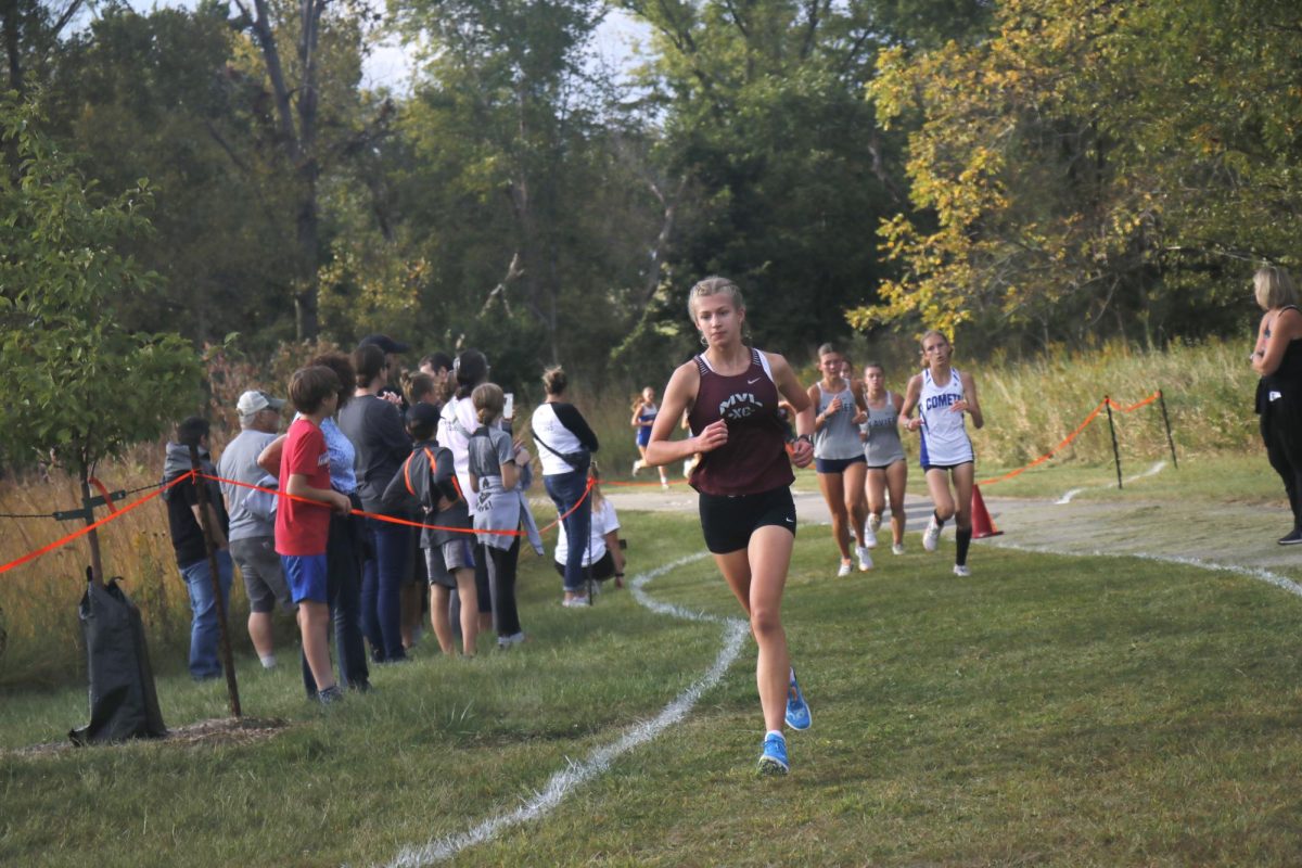 Sophomore Miranda Sellner runs in her fist ever varcity race at the Solon meet Sept 23.  