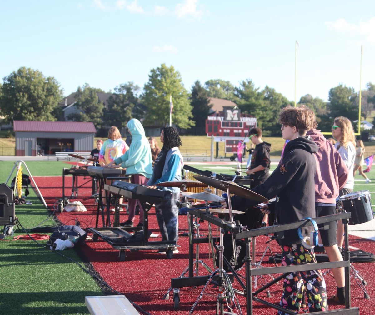 The front ensamble waits for their cues in the music Sept. 6.