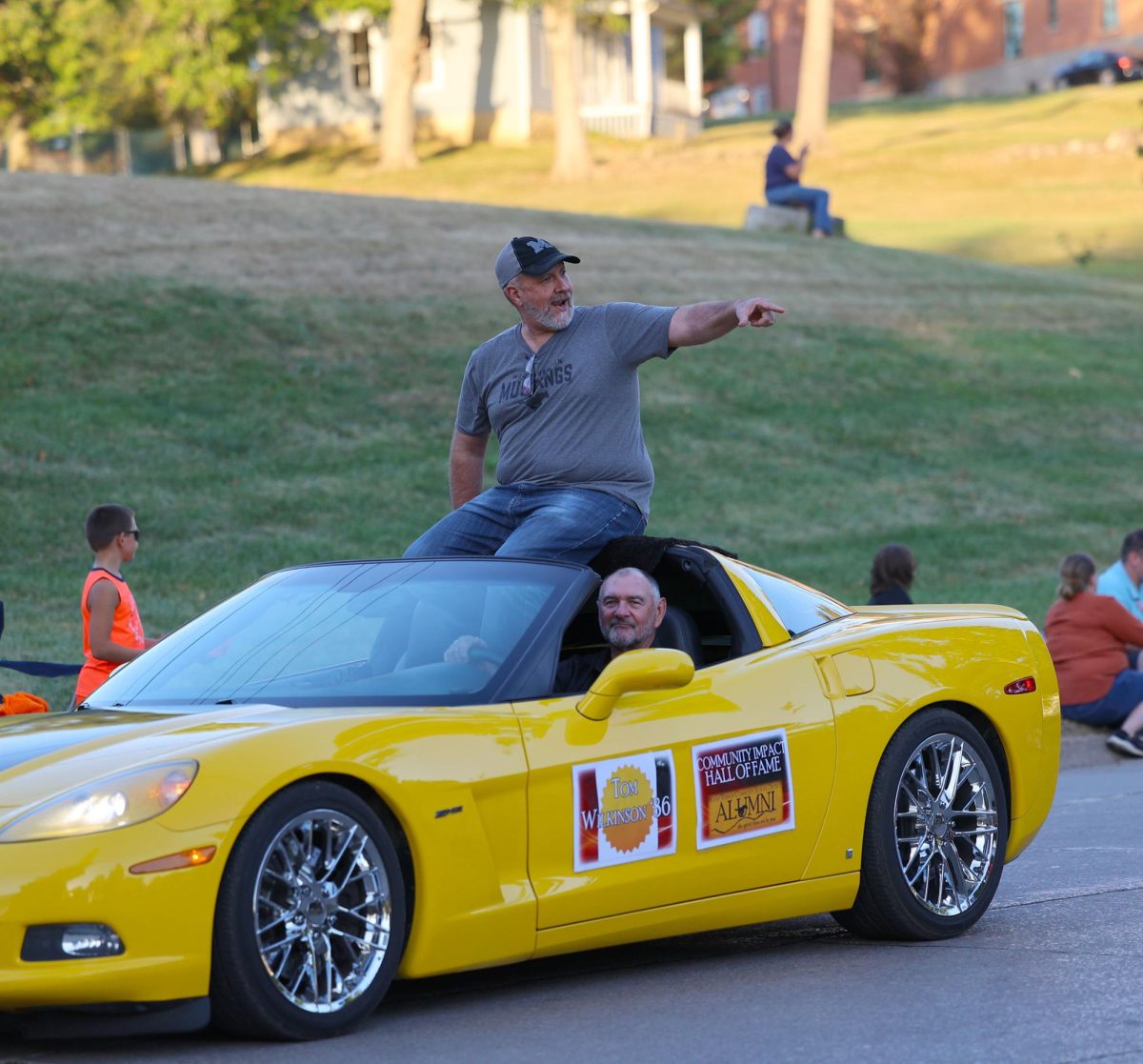 Spanish and German teacher Tom Wilkinson participants in the MV Hoco parade as the community impact hall of fame alumni on Sept. 26. 