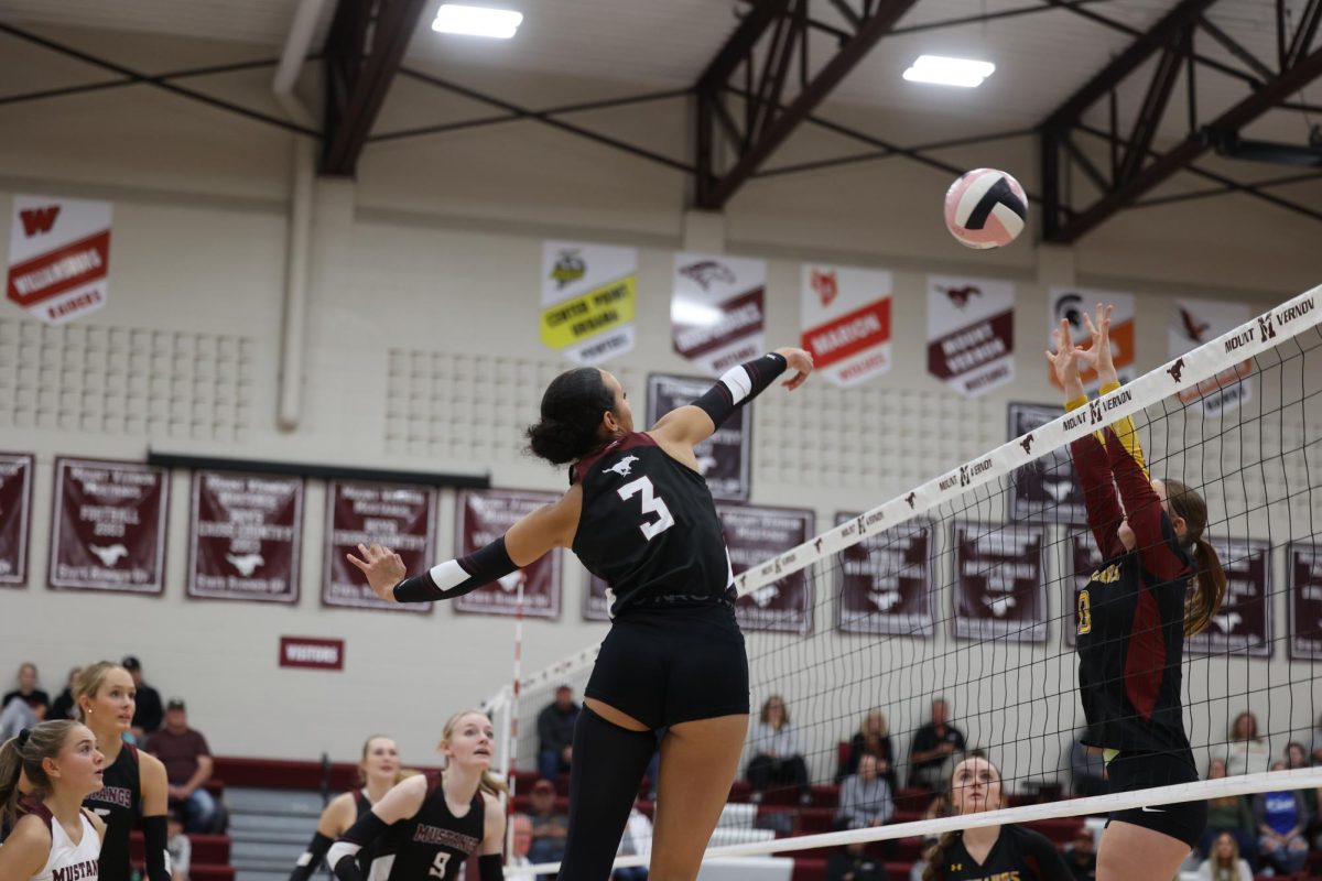 Junior Caliana Whitaker (3) soars to get a kill Oct. 24. 