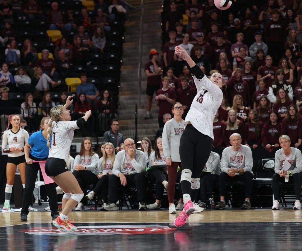 Senior Chloe Meester (16) bumps the ball with power to get it to her teammate Nov. 5.